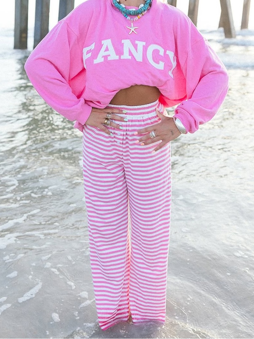 Shop Fancy Pink Striped Button Pants ✨